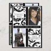 Black Damask Afstuderen Farewell Invitation Kaart (Voorkant / Achterkant)
