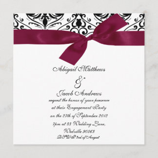 Black Damask and Burgundy Ribbon Verloving Invite Kaart