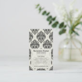 Black Damask Appointment Visitekaartje Afsprakenkaartje (Staand voorkant)