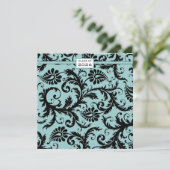 Black Damask Aqua Blue Afstuderen Invitation Kaart (Staand voorkant)