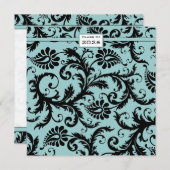 Black Damask Aqua Blue Graduation Invitation (Devant / Derrière)