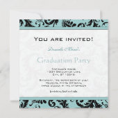 Black Damask Aqua Blue Graduation Invitation (Dos)