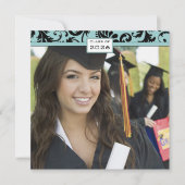 Black Damask Aqua Blue Graduation Invitation (Devant)