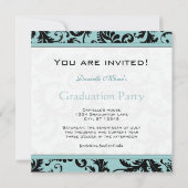Black Damask Aqua Blue Graduation Invitation (Dos)