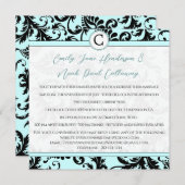 Black Damask Aqua Blue Wedding Invitation Kaart (Voorkant / Achterkant)