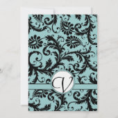 Black Damask Aqua Blue Wedding Invitation Kaart (Achterkant)