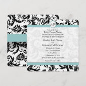 Black Damask Aqua Pool Blue Wedding Invitation Kaart (Voorkant / Achterkant)