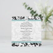 Black Damask Aqua Pool Blue Wedding Invitation Kaart (Staand voorkant)