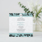 Black Damask Aqua Pool Blue Wedding Invitation Kaart (Staand voorkant)