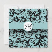 Black Damask Aqua Pool Blue Wedding Invitation Kaart (Achterkant)
