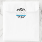 Black Damask Aquamarine Trim Wedding Seal Ronde Sticker (Tas)