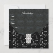 Black Damask Black Invitation White Silver 35th Bi (Dos)