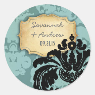  Black Damask Blauwgroen en Gold Wedding Sticker