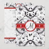 Black Damask Butterfly zwemt Red Wedding Invites Kaart (Voorkant / Achterkant)