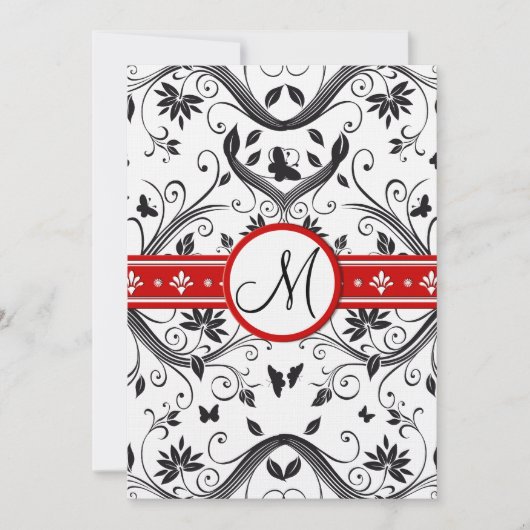 Black Damask Butterfly zwemt Red Wedding Invites Kaart (Voorkant)