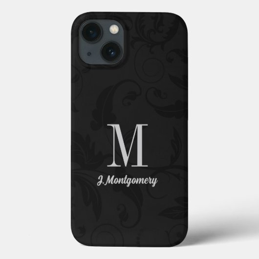 Black Damask Classic Monogrammed Case-Mate iPhone Case (Achterkant)