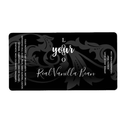 Black Damask Cold Process Soap Label Sjabloon (Voorkant)
