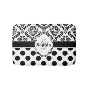 Black  Damask Cute Polka Dots Badmat