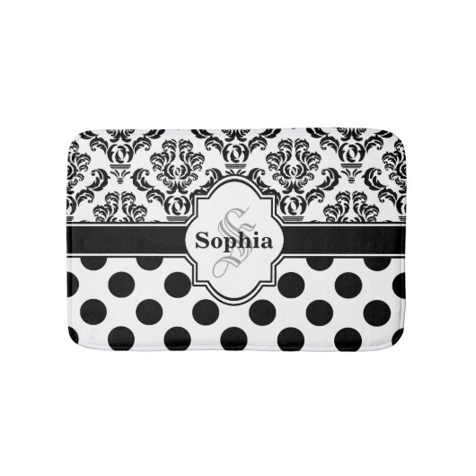 Black  Damask Cute Polka Dots Badmat (Voorkant)