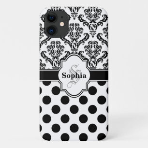 Black  Damask Cute Polka Dots i iPhone 11 Hoesje