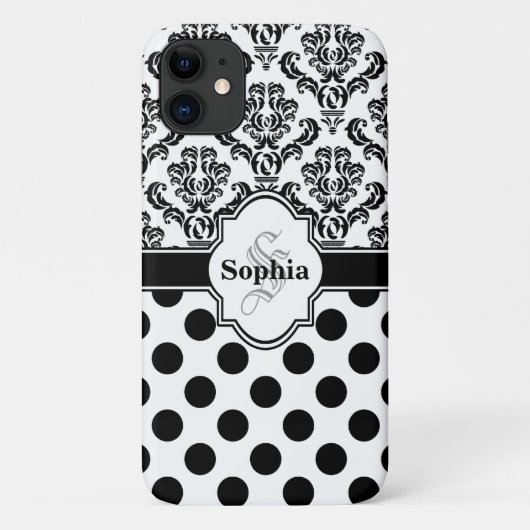 Black  Damask Cute Polka Dots i Case-Mate iPhone Case (Achterkant)