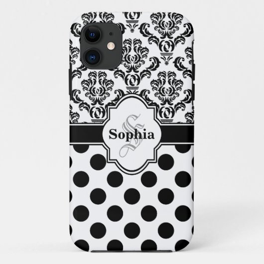 Black  Damask Cute Polka Dots i Case-Mate iPhone Case (Achterkant)