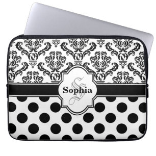 Black Damask Cute Polka Dots Laptop Sleeve