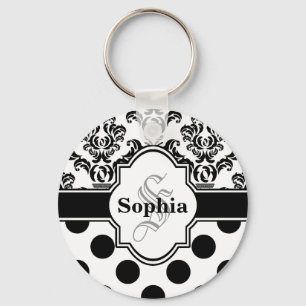 Black  Damask Cute Polka Dots Sleutelhanger