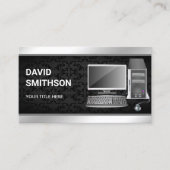 Black Damask Desktop PC Computer Repair Technician Visitekaartje (Voorkant)