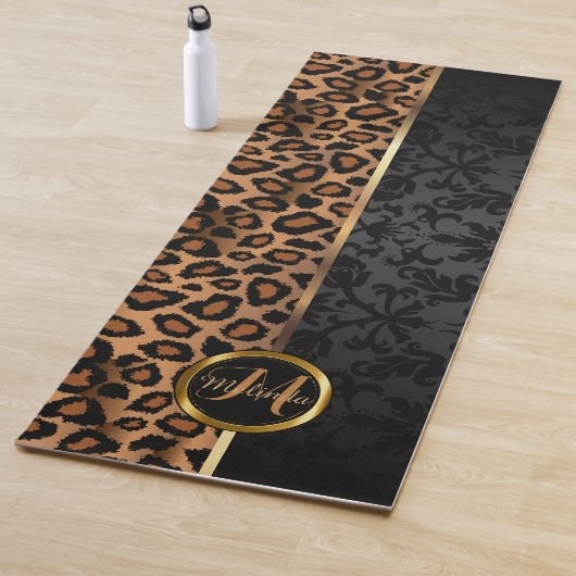Black Damask en Brown Leopard Yogamat (In situ)