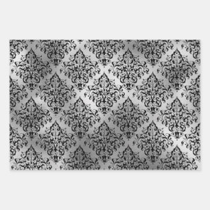 Black Damask en Silver Inpakpapier Vel