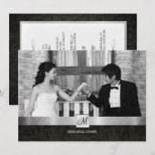 Black Damask en Silver Modern Rehearsal Dinner Kaart (Voorkant / Achterkant)