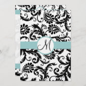 Black Damask Éperles Aqua Trim Faire-part de maria (Devant / Derrière)