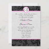 Black Damask Éperles Rose Trim Mariage Invitations (Devant)