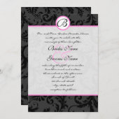 Black Damask Éperles Rose Trim Mariage Invitations (Devant / Derrière)