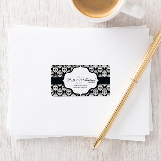 Black Damask - étiquettes de mariage (En situation)