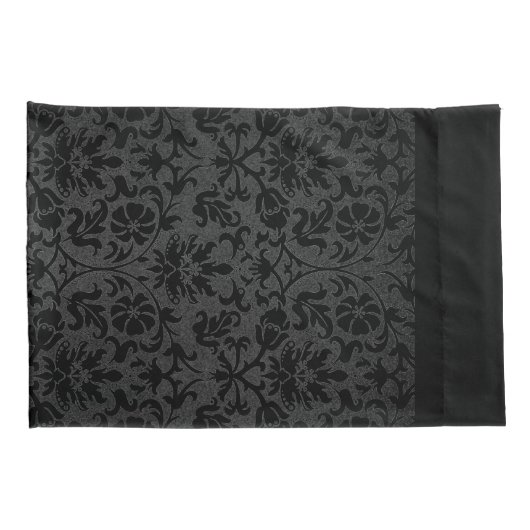 Black Damask Floral Pattern Kussensloop (Achterkant-Rechts)