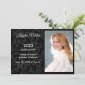 Black Damask Formal Afstuderen Announement Aankondiging (Staand voorkant)