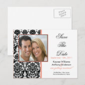 Black Damask Foto Opslaan van de datum BRIEFKAART! Aankondigingskaart (Voorkant / Achterkant)