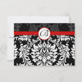 Black Damask Frotles Red Trim Mariage RSVP (Dos)