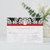 Black Damask Frotles Red Trim Mariage RSVP (Debout devant)