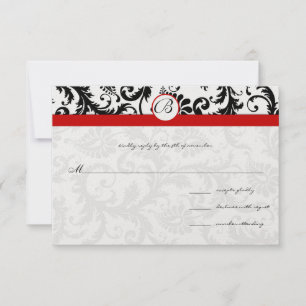 Black Damask Frotles Red Trim Mariage RSVP