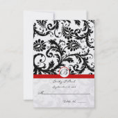 Black Damask Frotles Red Trim Mariage RSVP (Devant)