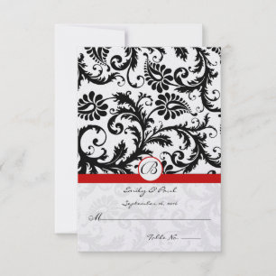 Black Damask Frotles Red Trim Mariage RSVP