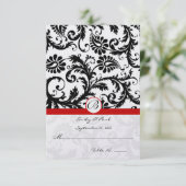 Black Damask Frotles Red Trim Mariage RSVP (Debout devant)