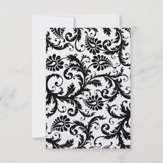 Black Damask Frotles Red Trim Mariage RSVP (Dos)