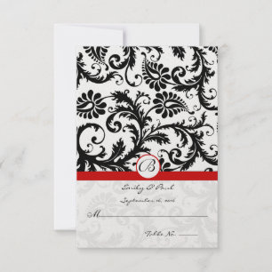 Black Damask Frotles Red Trim Mariage RSVP