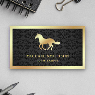 Black Damask Gold Foil Paardrijden Instructeur Visitekaartje