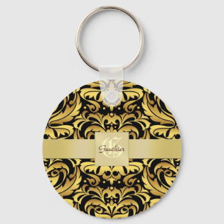  Black Damask Gold Monogram Sleutelhanger