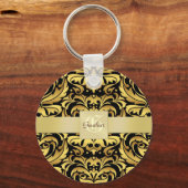  Black Damask Gold Monogram Sleutelhanger (Voorkant)